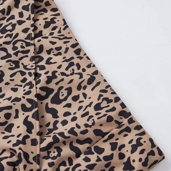 Khaki Casual Women's Leopard Print Twist Knot Mini Skirt - Picture 3 of 8